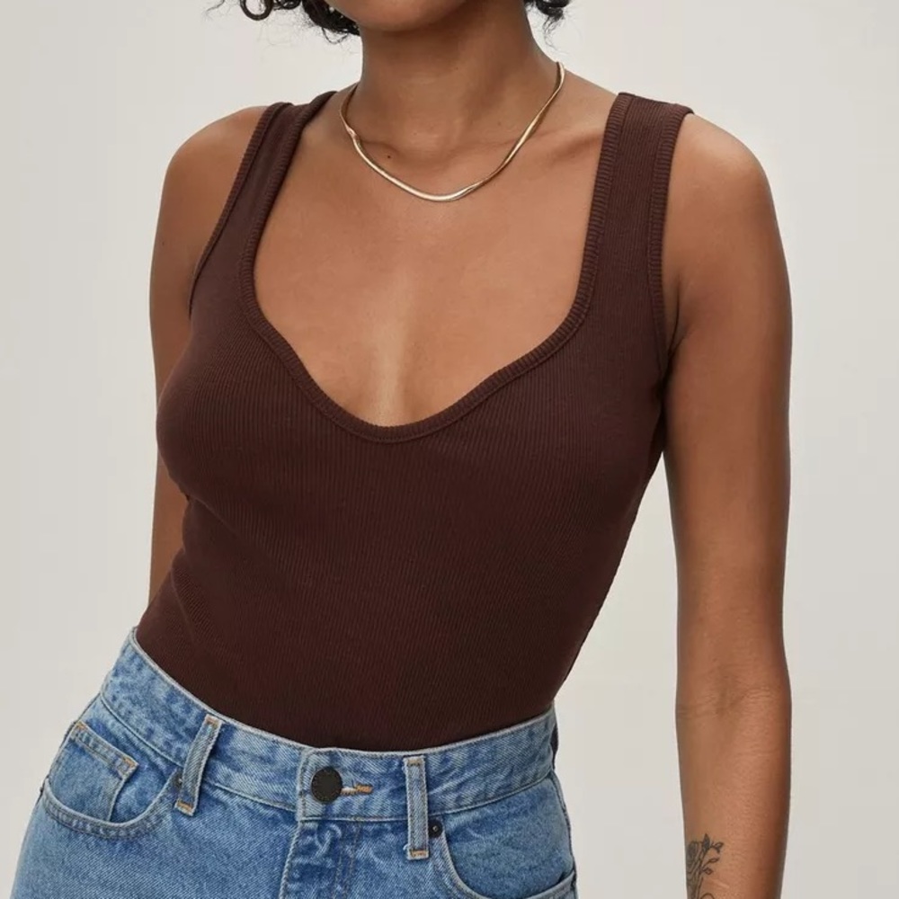 NastyGal - Brown Ribbed Bodysuit